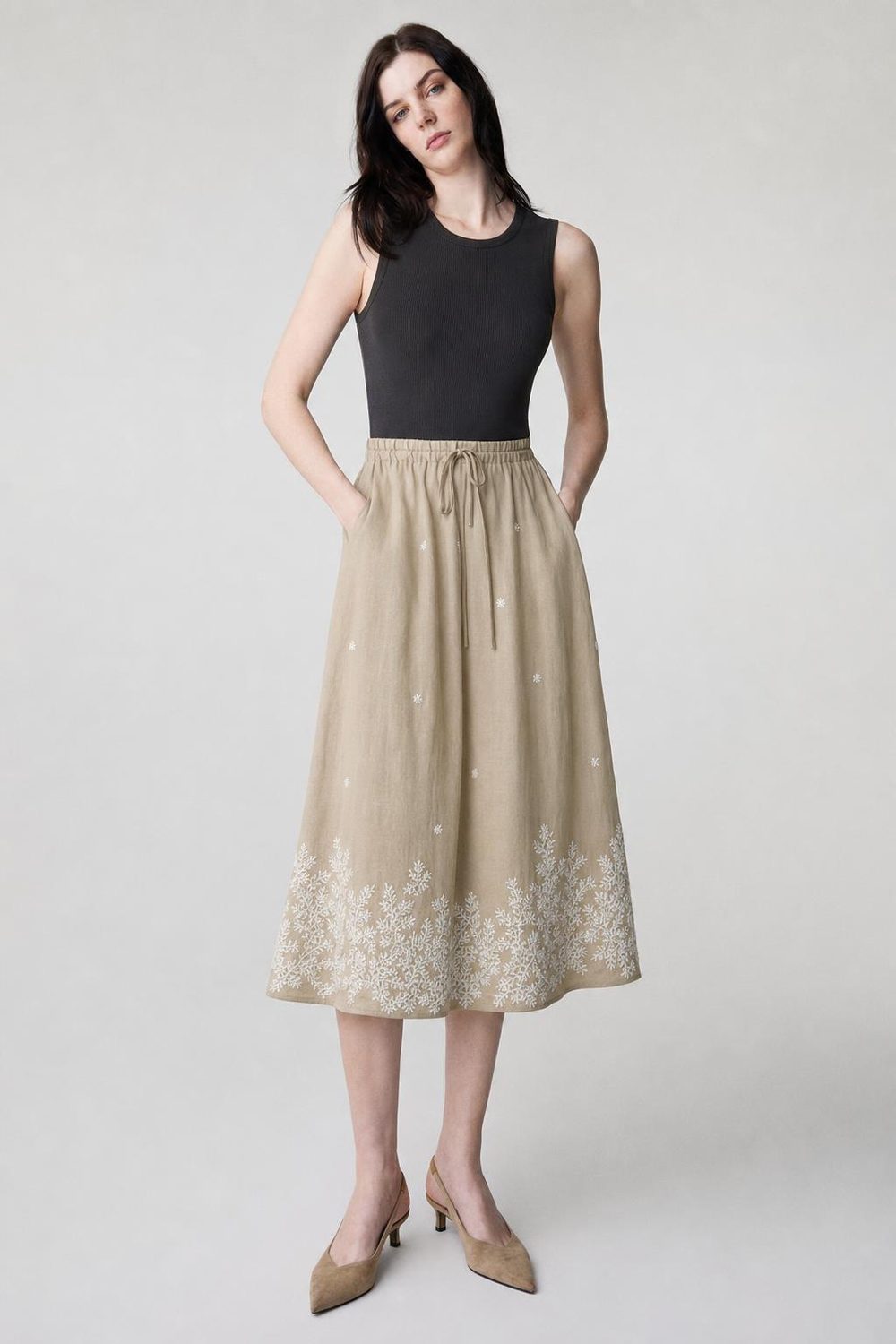 Color-Block Embroidered Dress — On model