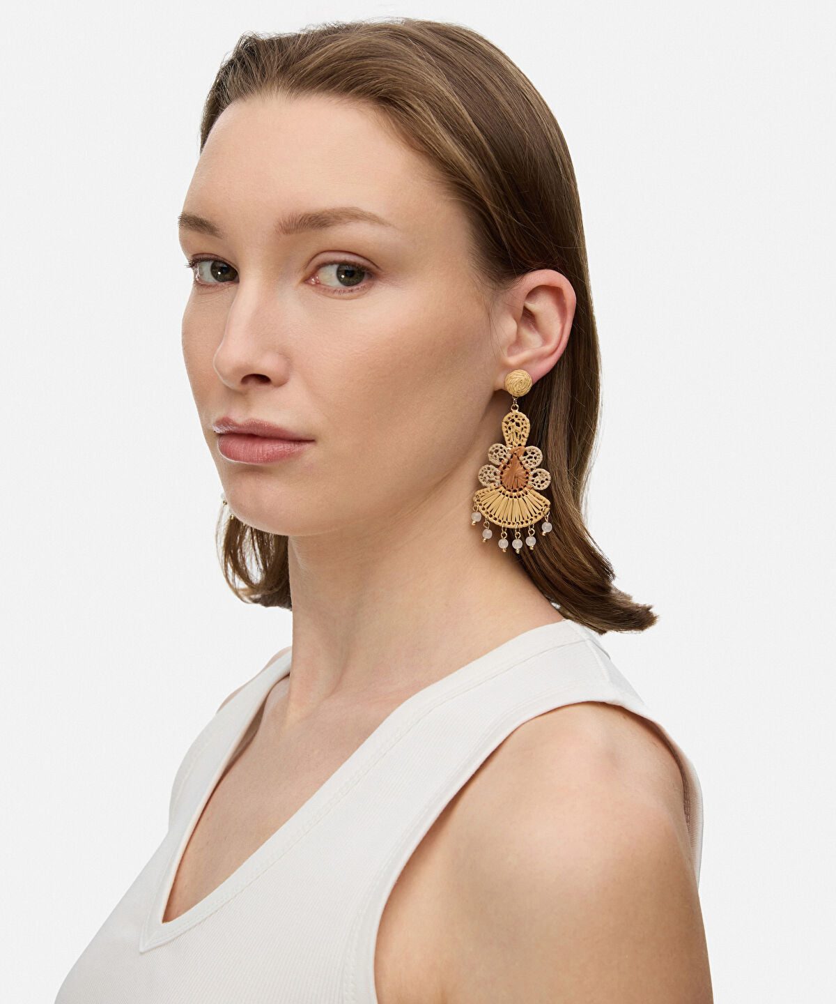 Beaded Raffia Dangle Earrings