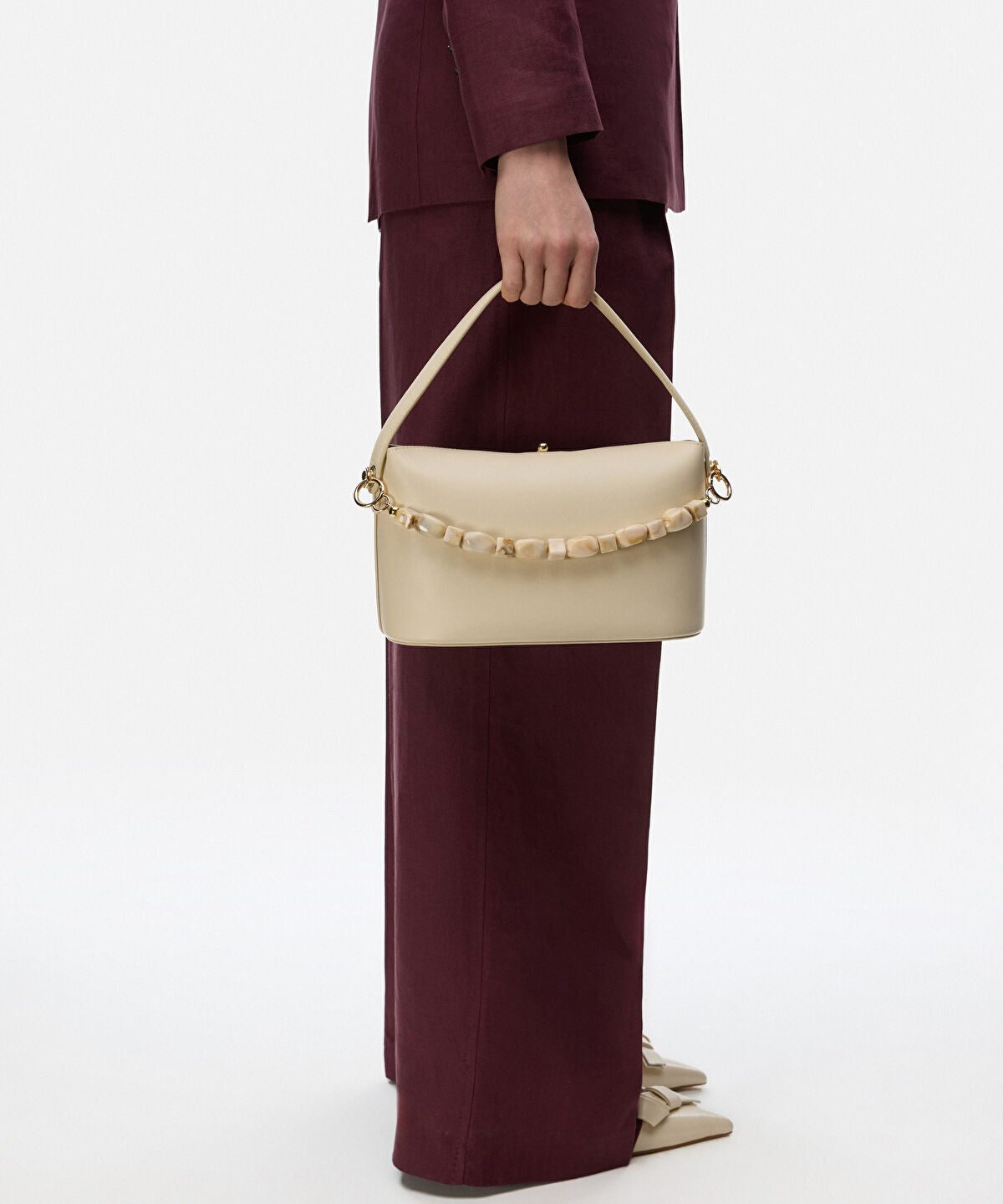 Beaded Strap Leather Effect Bag