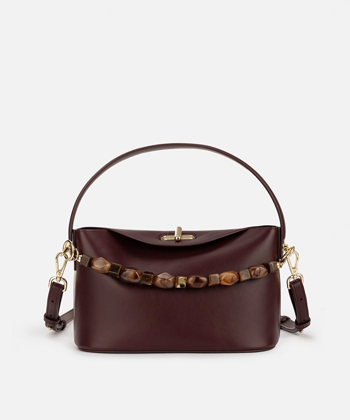 Beaded Strap Leather Effect Bag