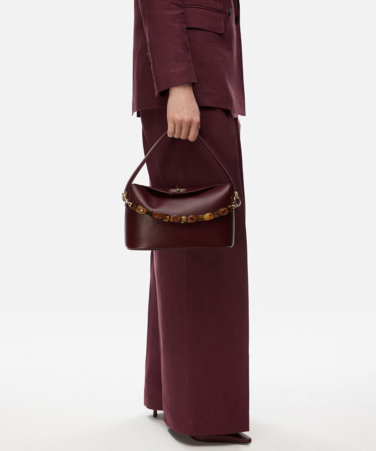Beaded Strap Leather Effect Bag