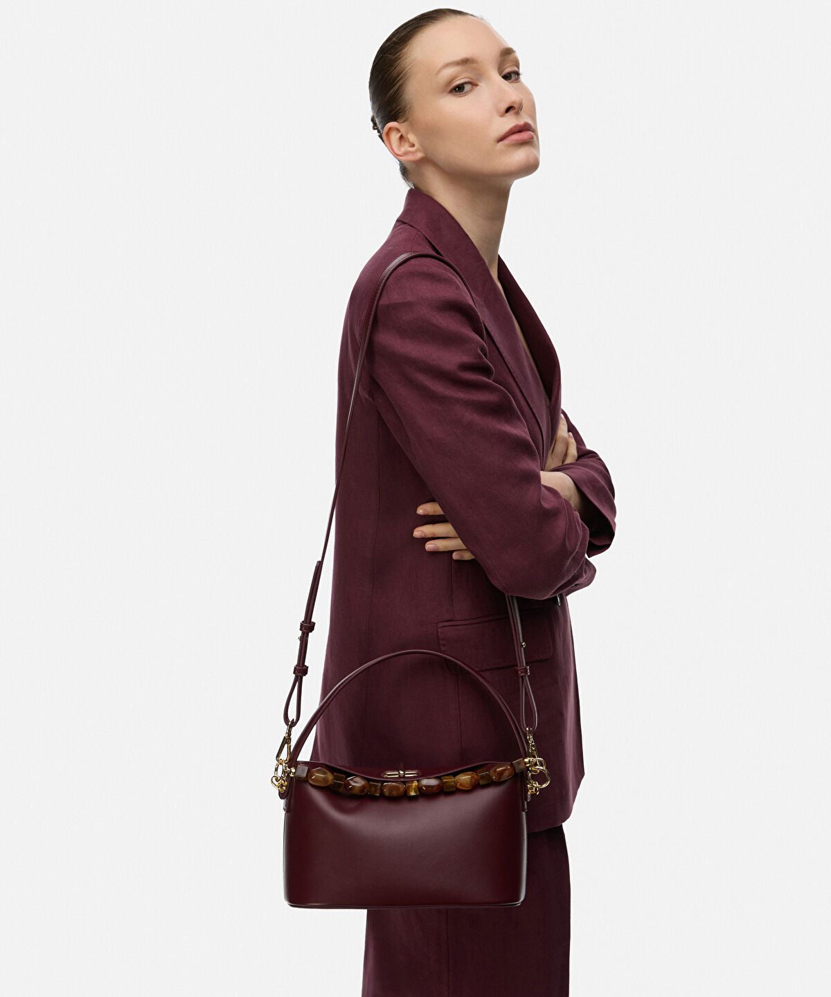 Beaded Strap Leather Effect Bag