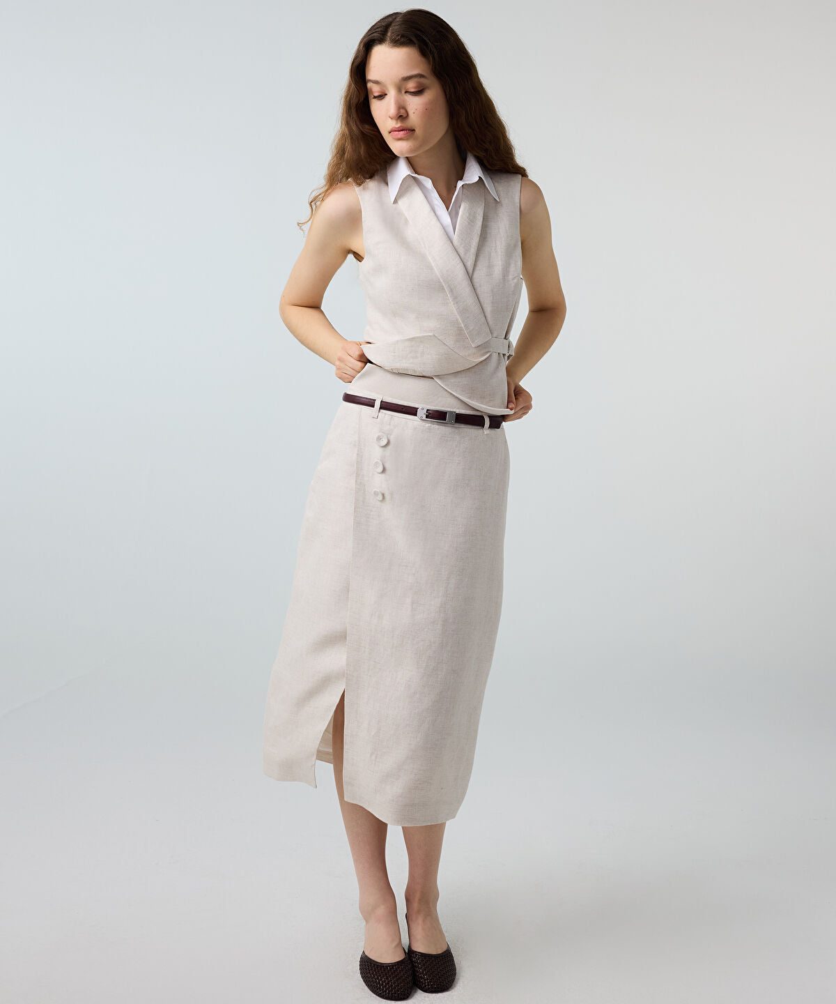 Belted Linen Skirt