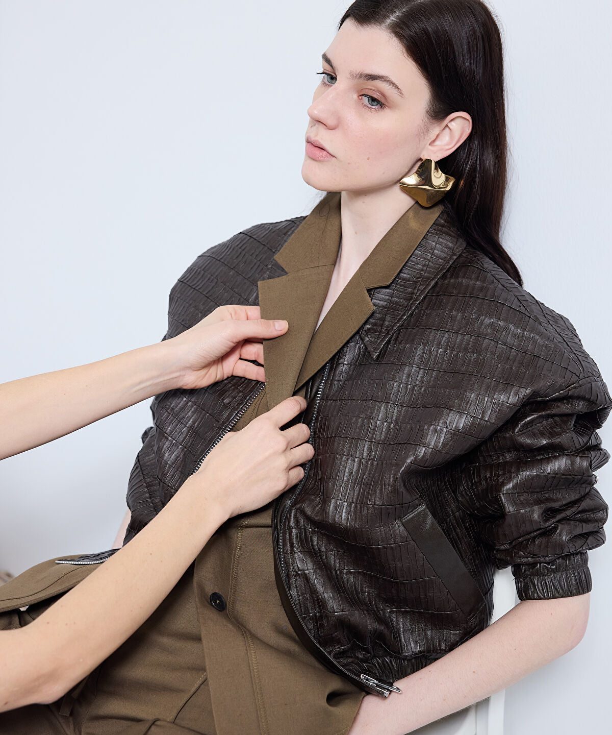 Leather-Effect Textured Coat