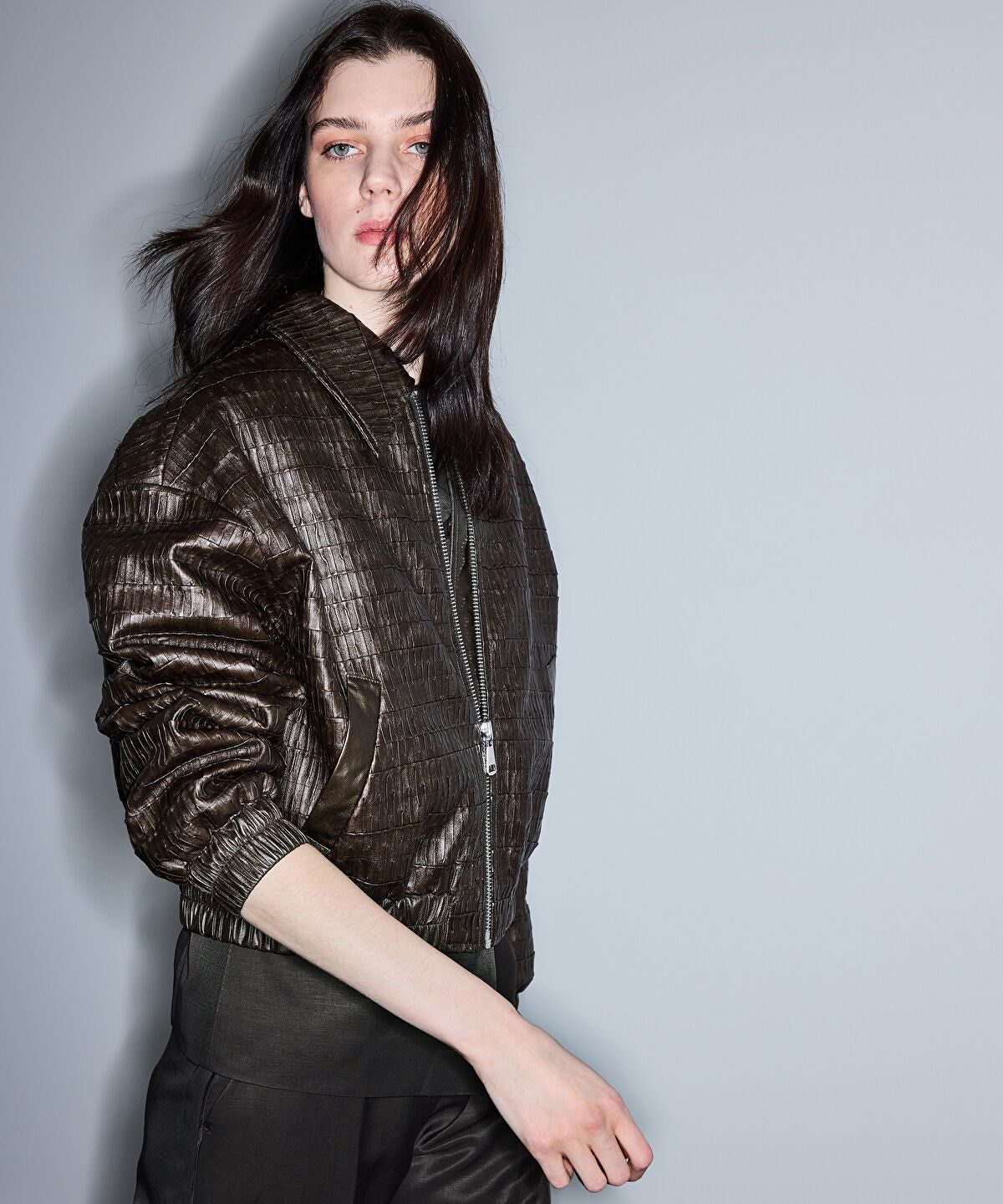 Leather-Effect Textured Coat