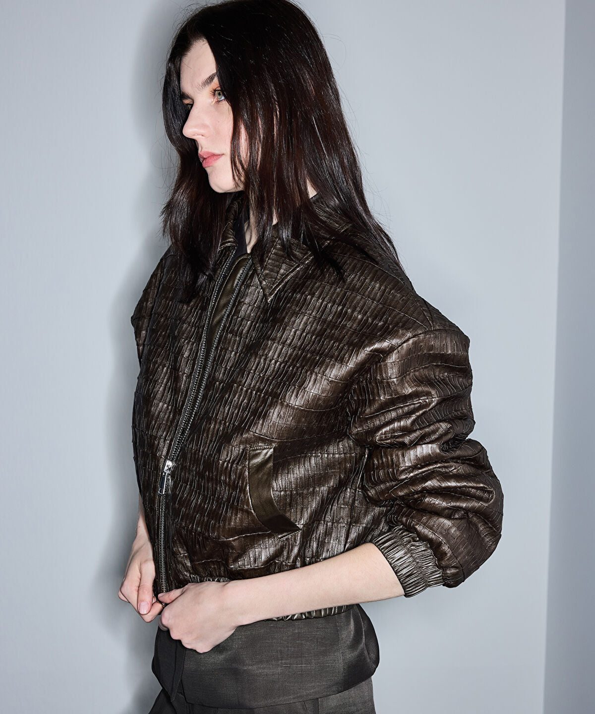 Leather-Effect Textured Coat