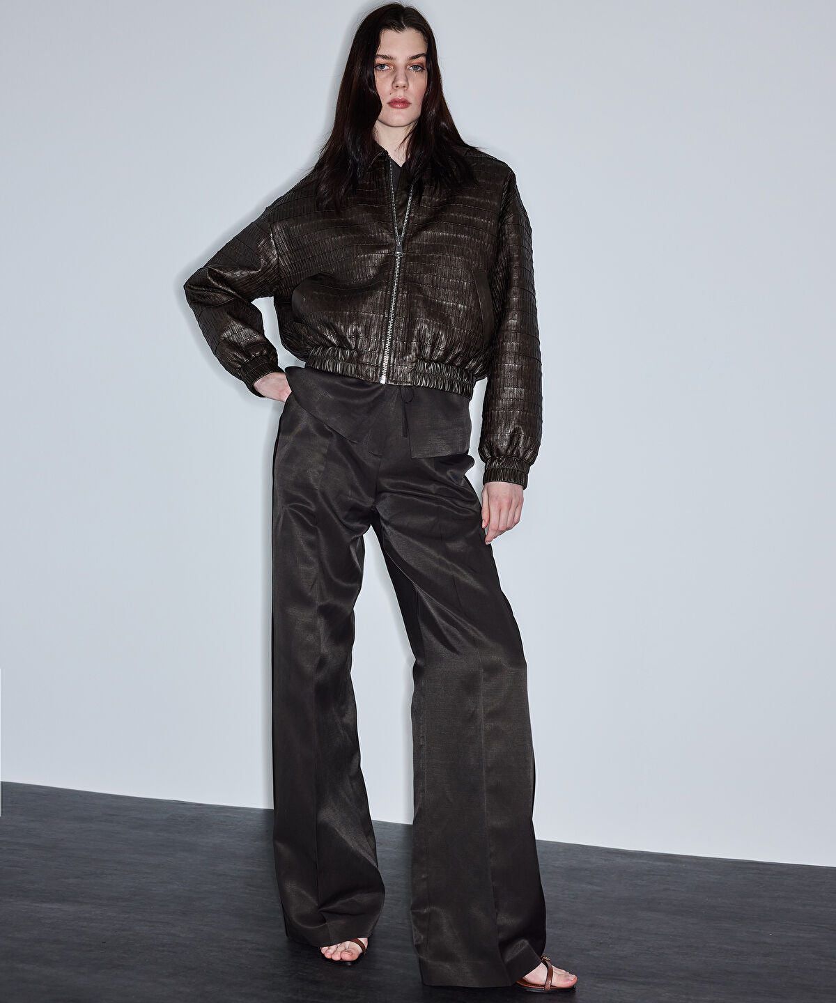 Leather-Effect Textured Coat