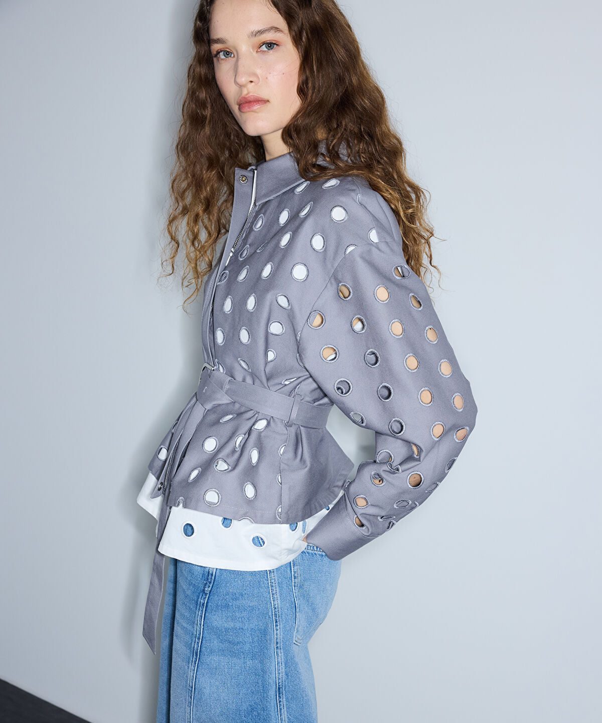 Color-Block Mixed-Media Jacket