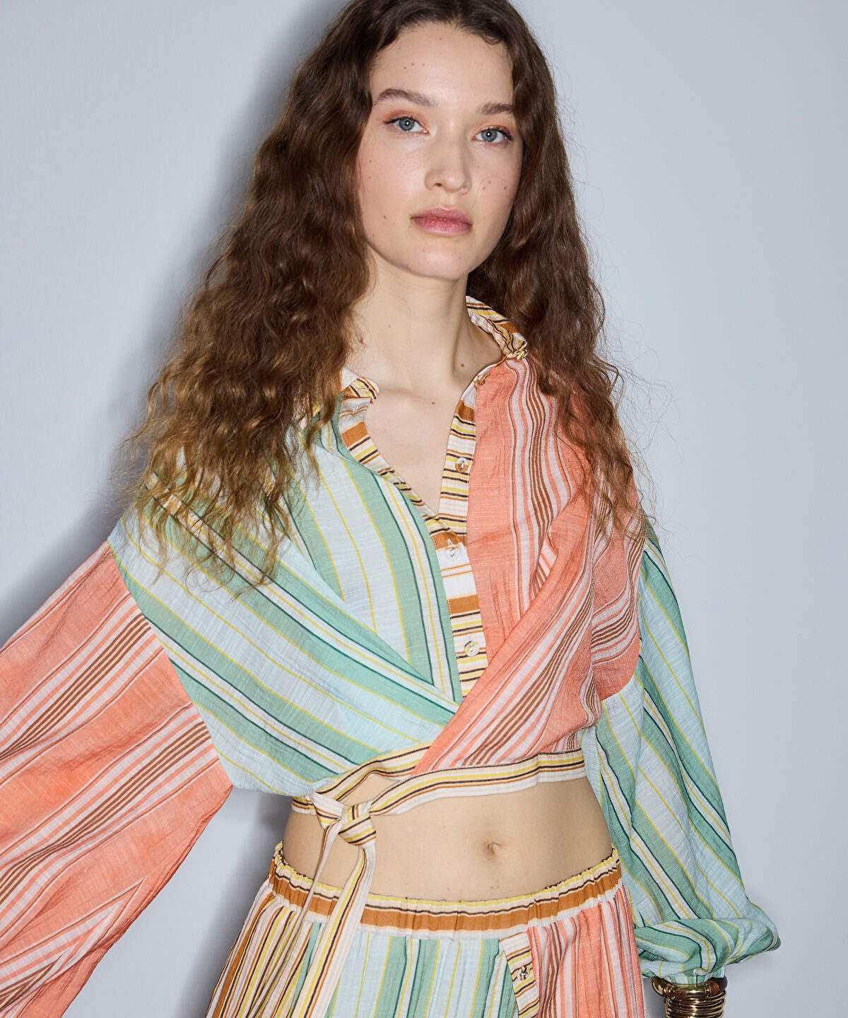 Color-Block Striped Blouse