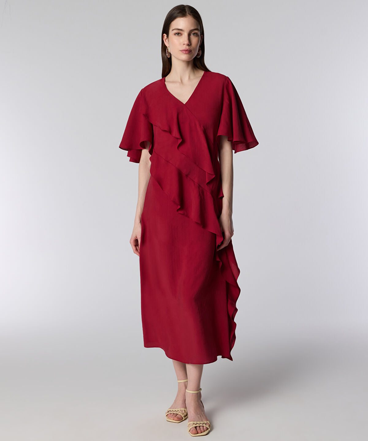 Diagonal Ruffle Midi Dress