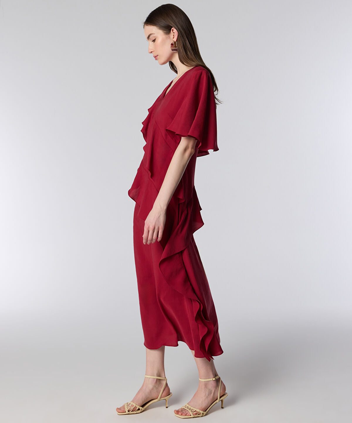 Diagonal Ruffle Midi Dress