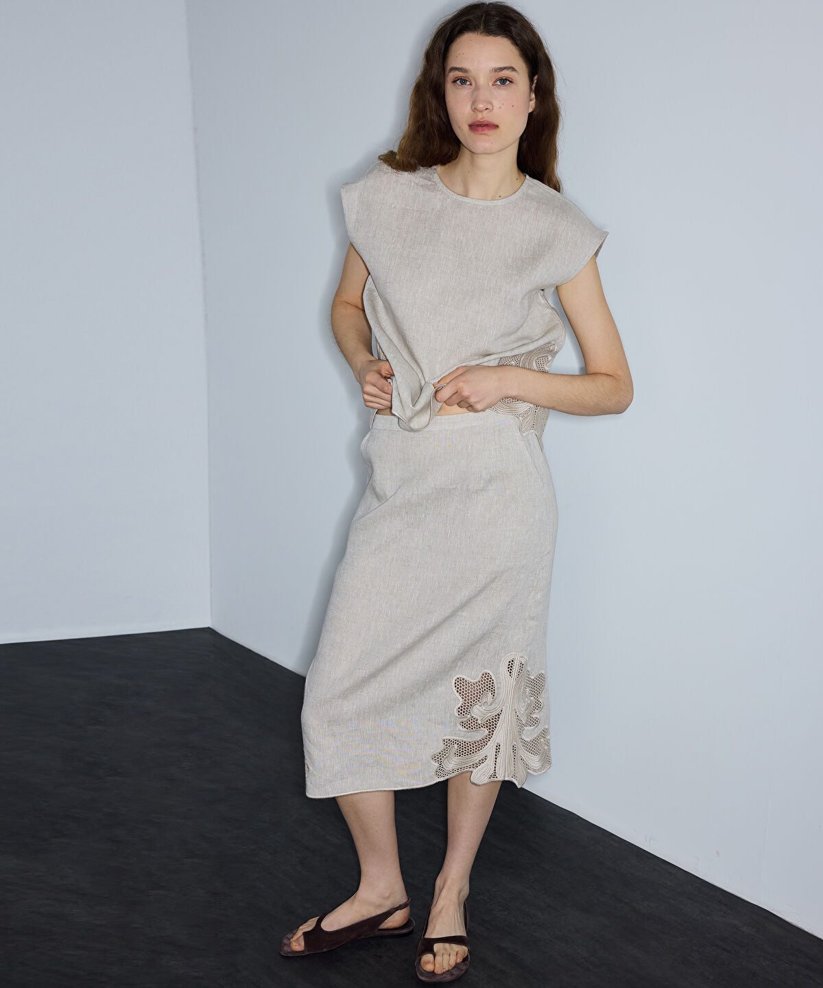 Embroidered Linen Skirt