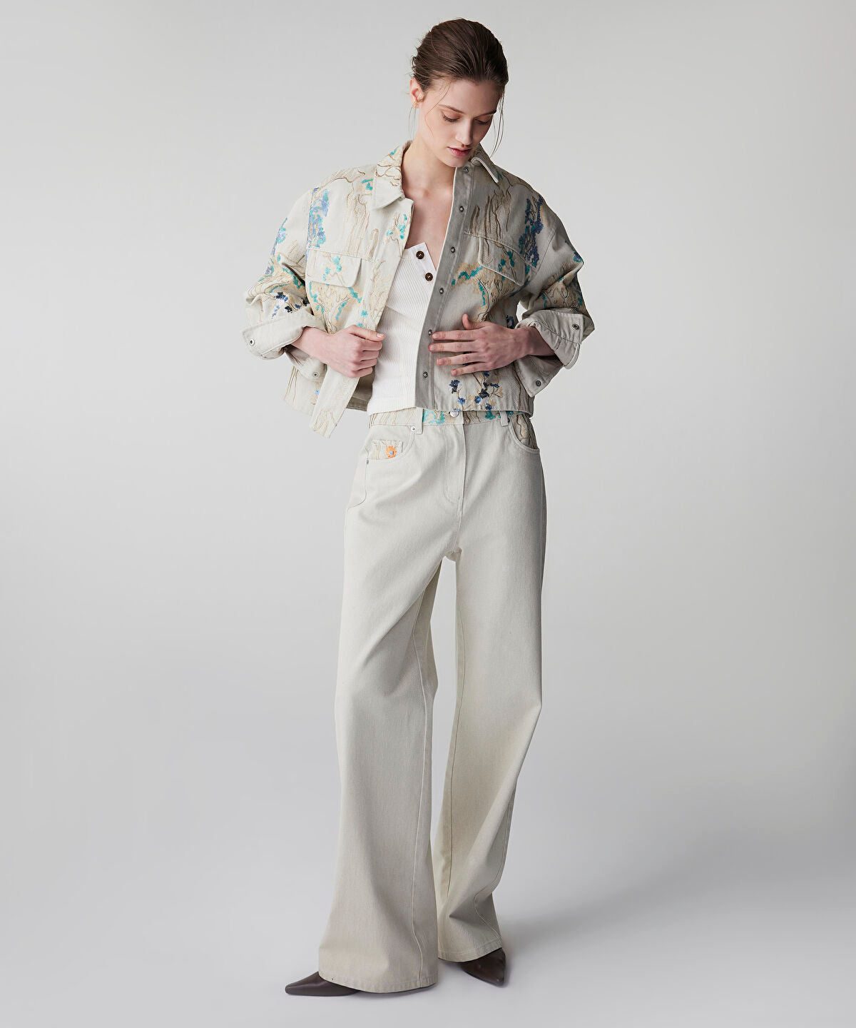 Embroidered Non-Denim Jeans