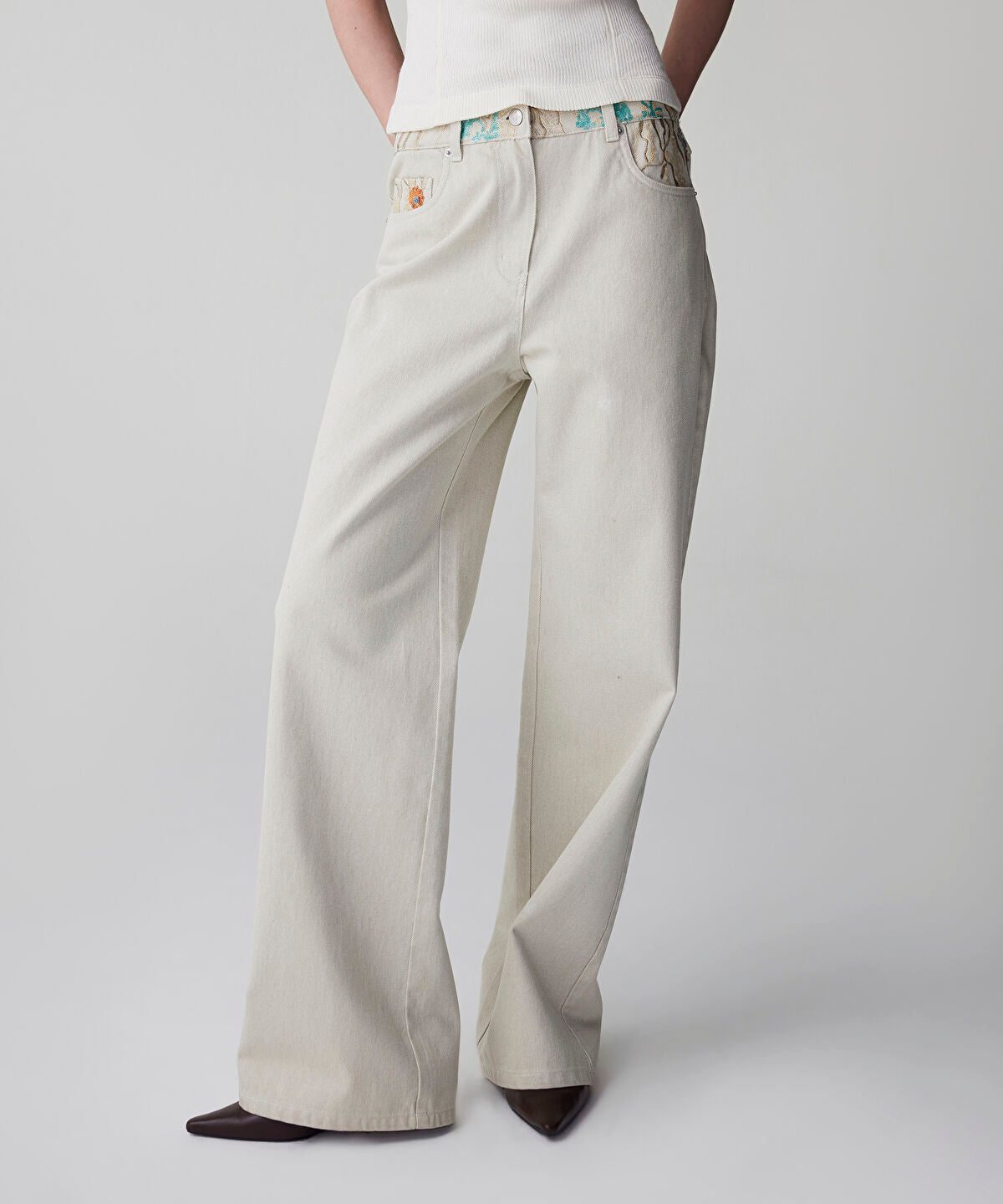 Embroidered Non-Denim Jeans