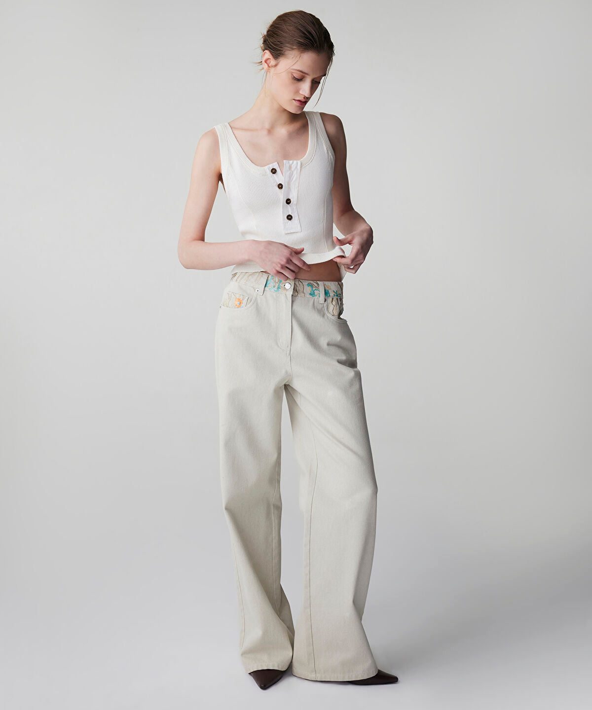 Embroidered Non-Denim Jeans