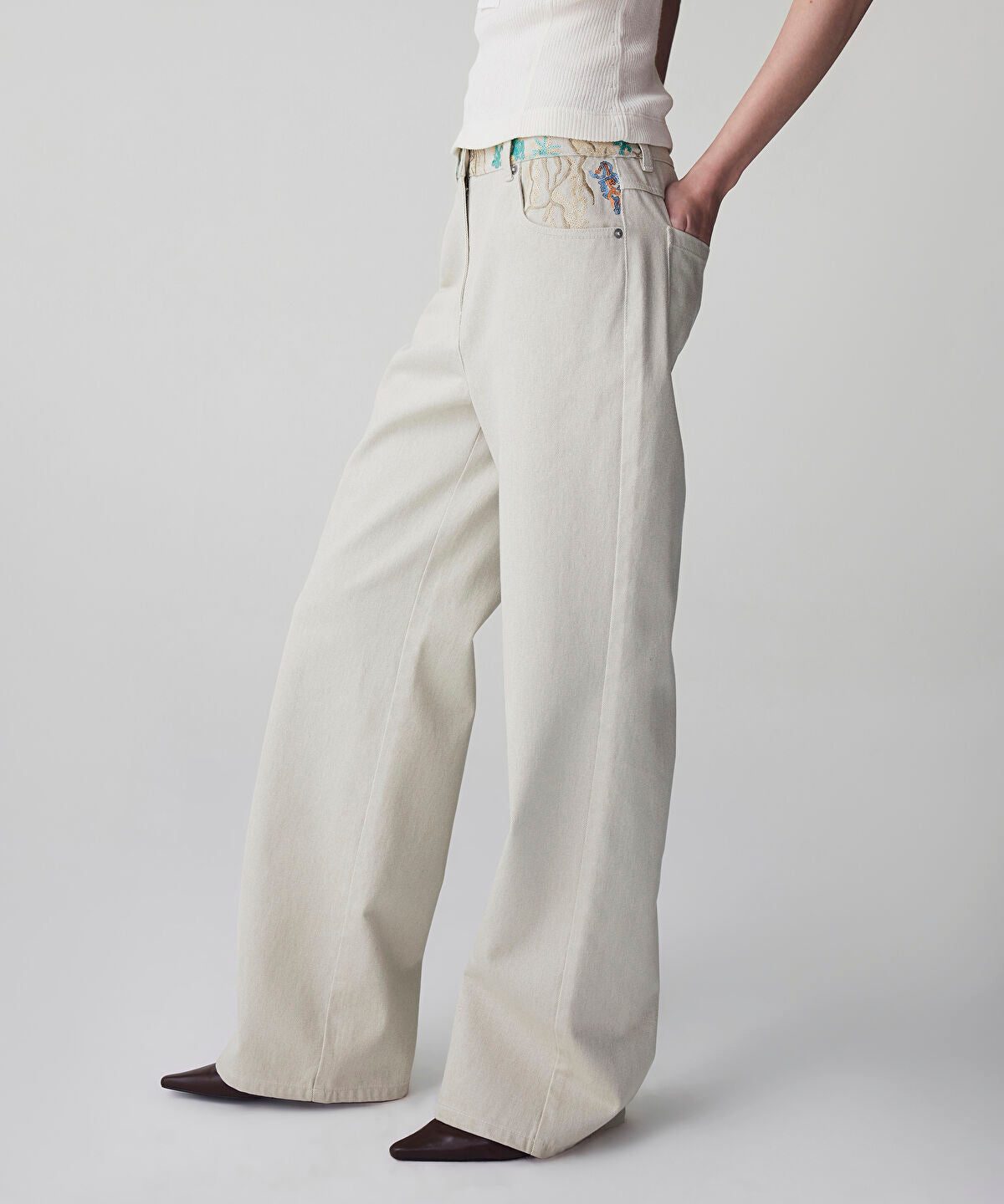 Embroidered Non-Denim Jeans