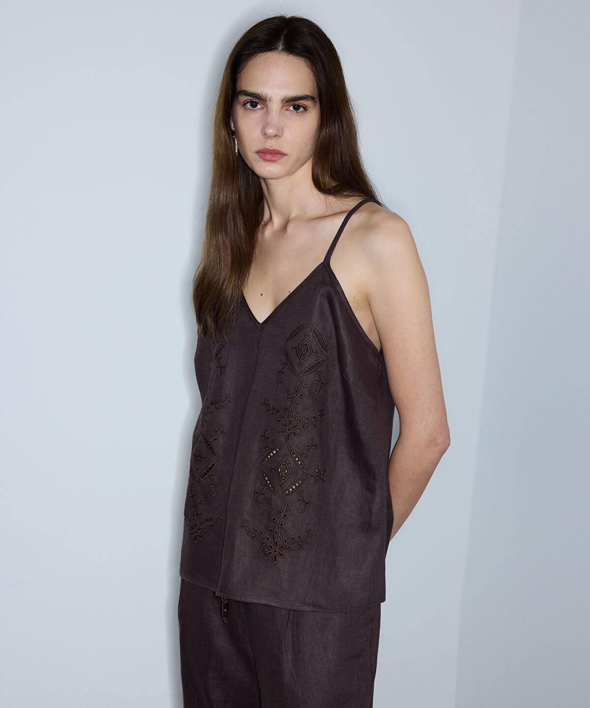 Embroidered V-Neck Linen Blouse