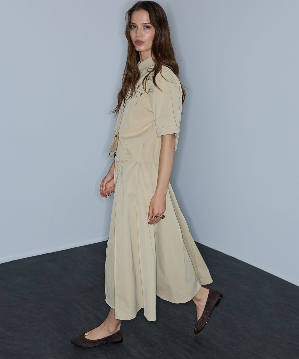 Faux-Leather Belted Midi Skirt