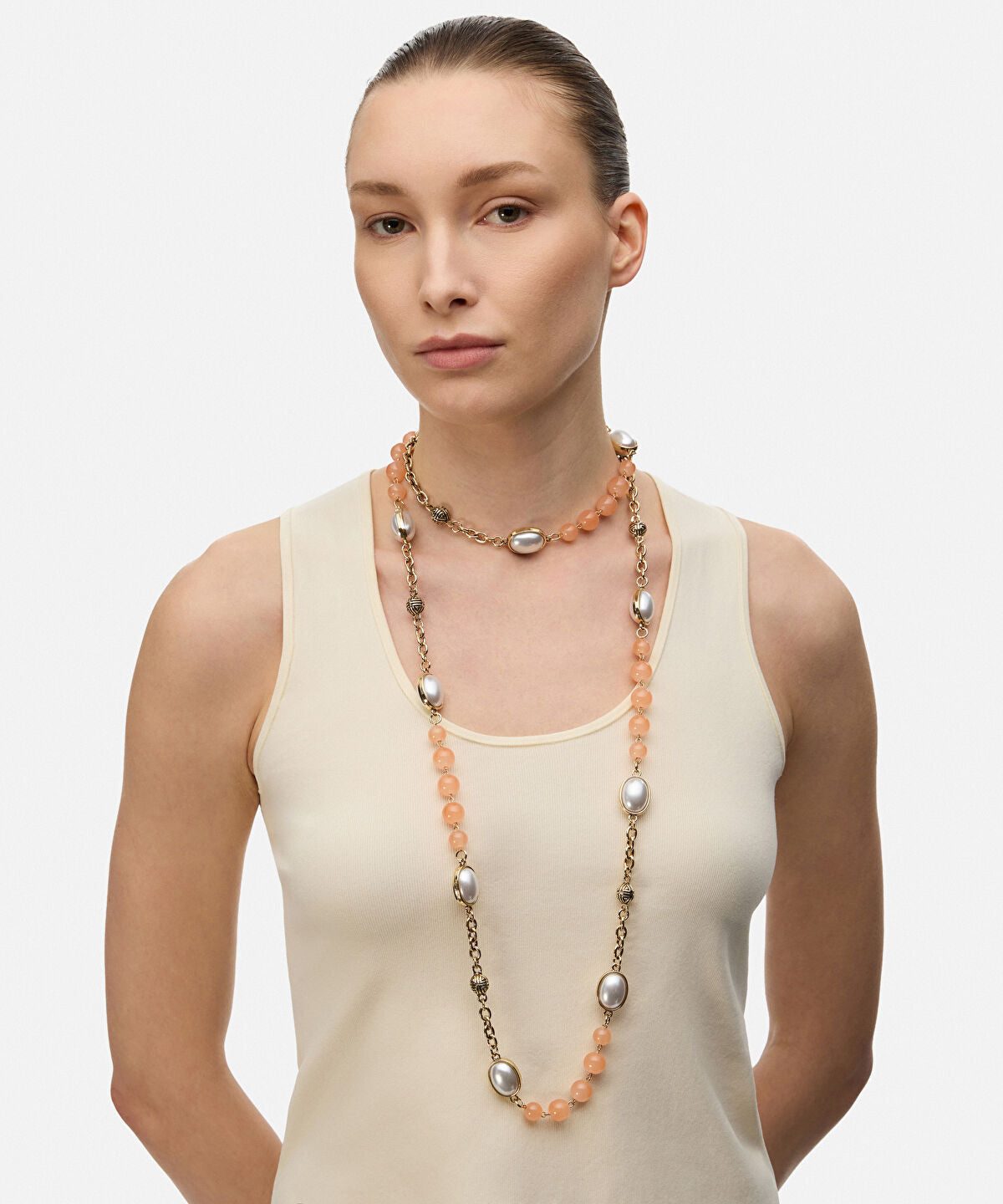 Faux Pearl Long Chain Necklace