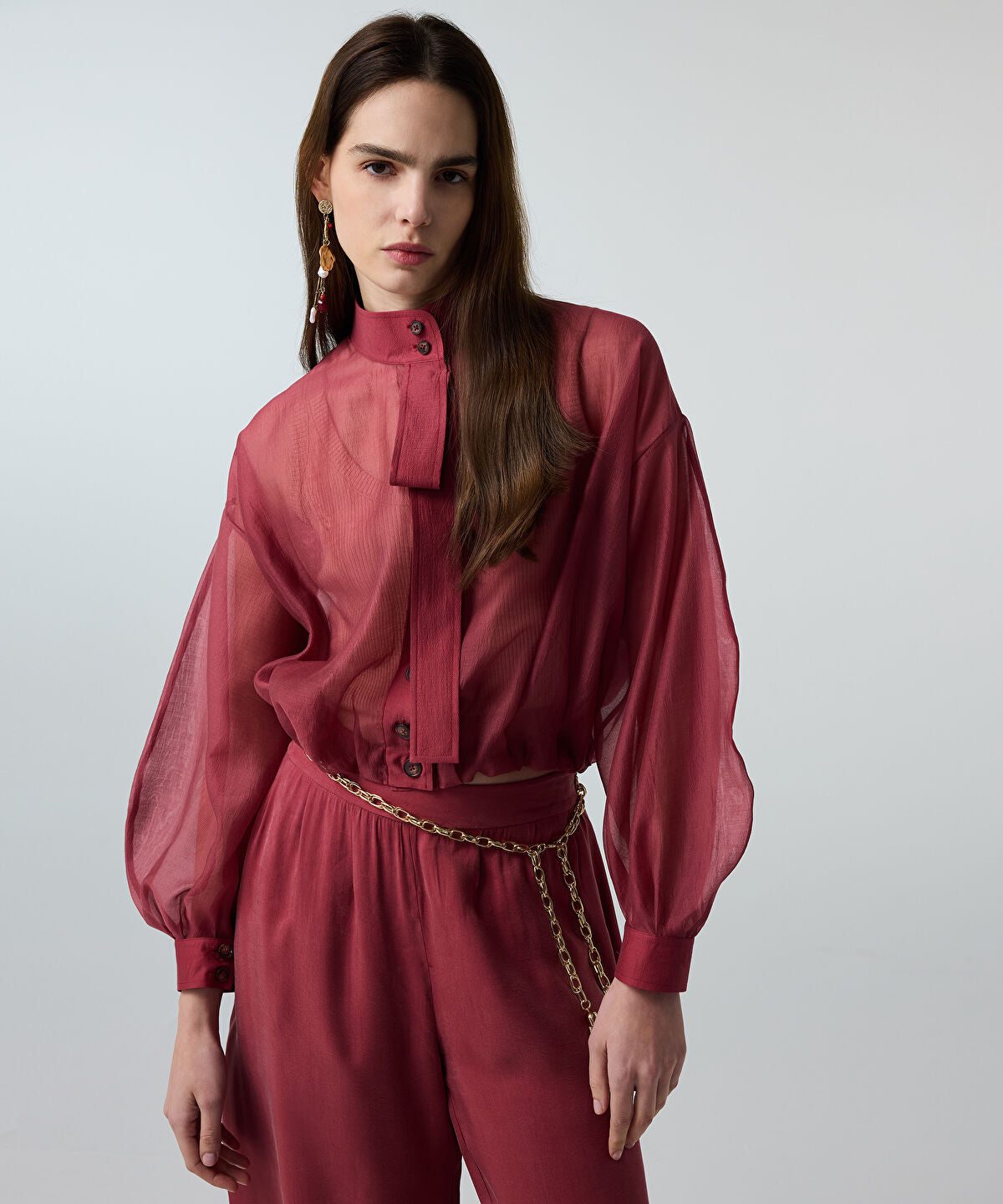 High-Neck Balloon Blouse