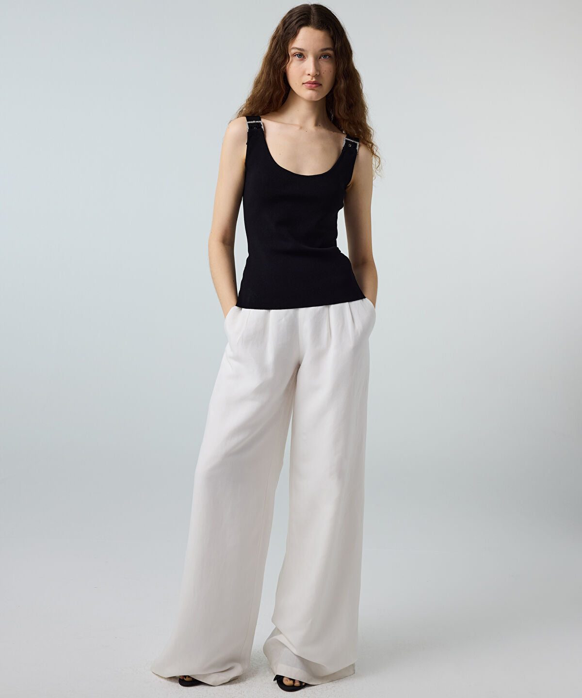 Knit Top with Rhinestone Buckles