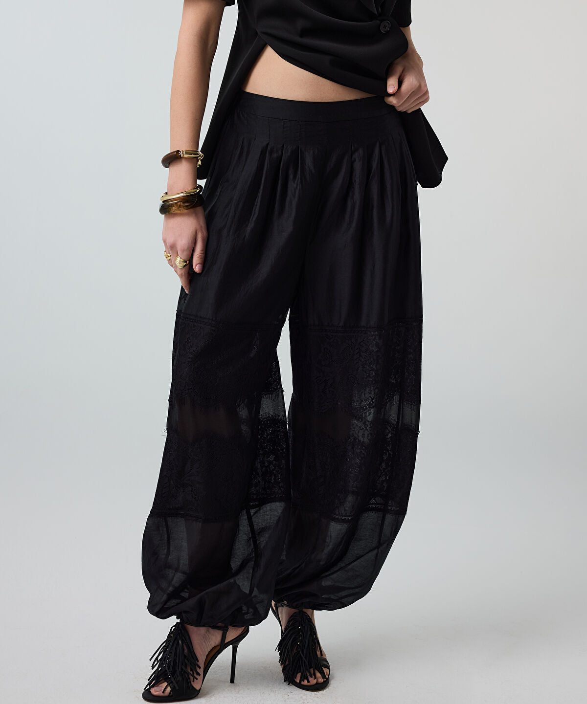 Lace-Trimmed Balloon Trousers