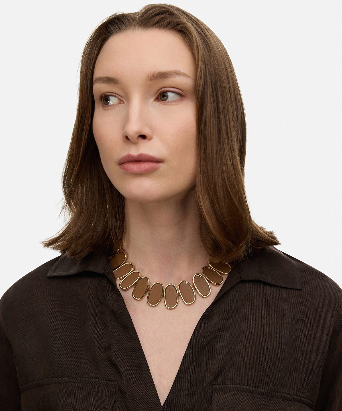 Leather Effect Oval-Piece Necklace