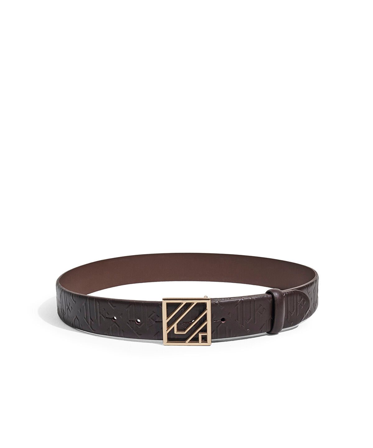 Monogram buckle leather belt
