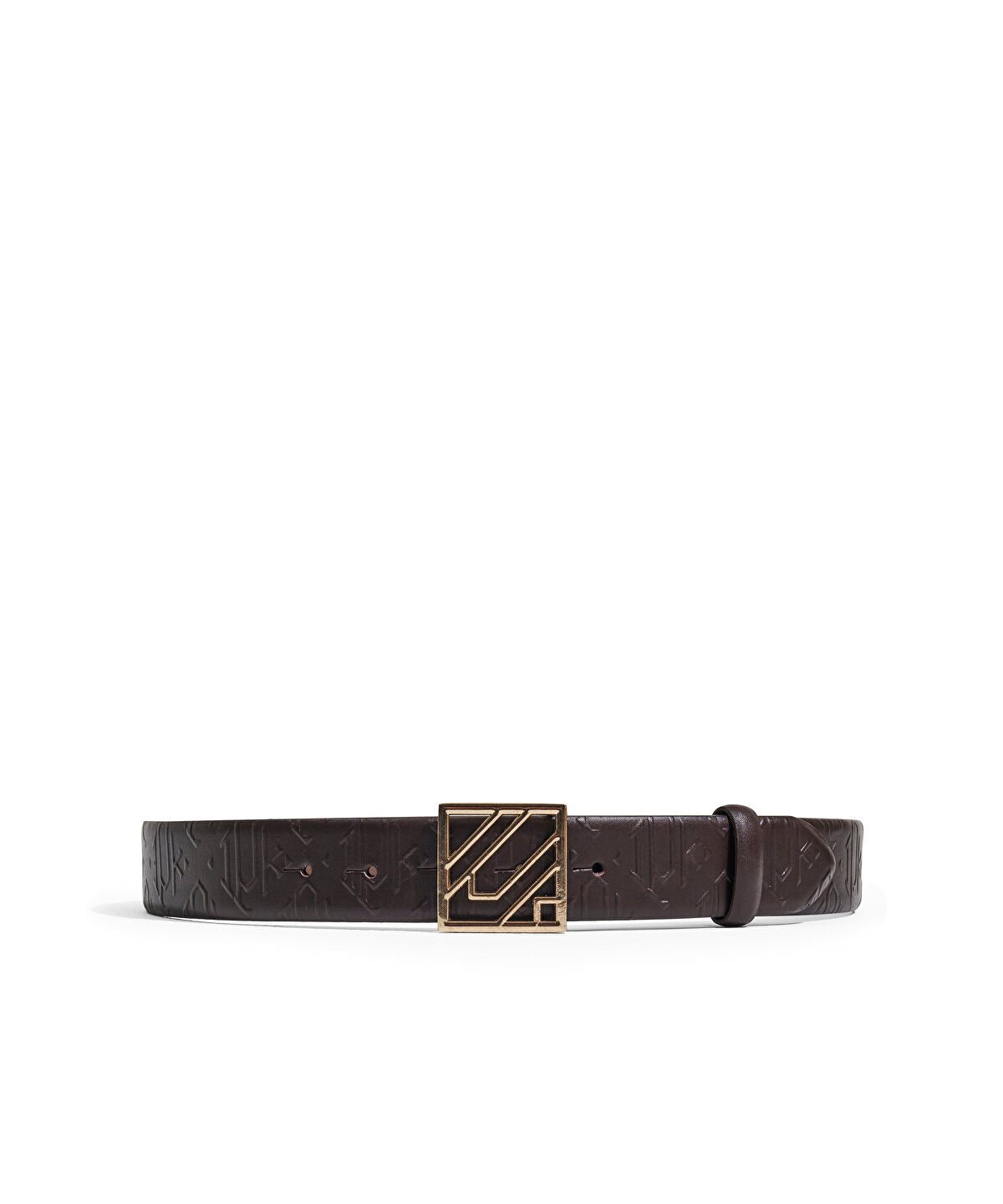 Monogram buckle leather belt