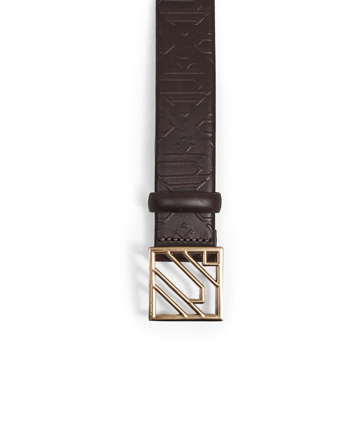 Monogram buckle leather belt