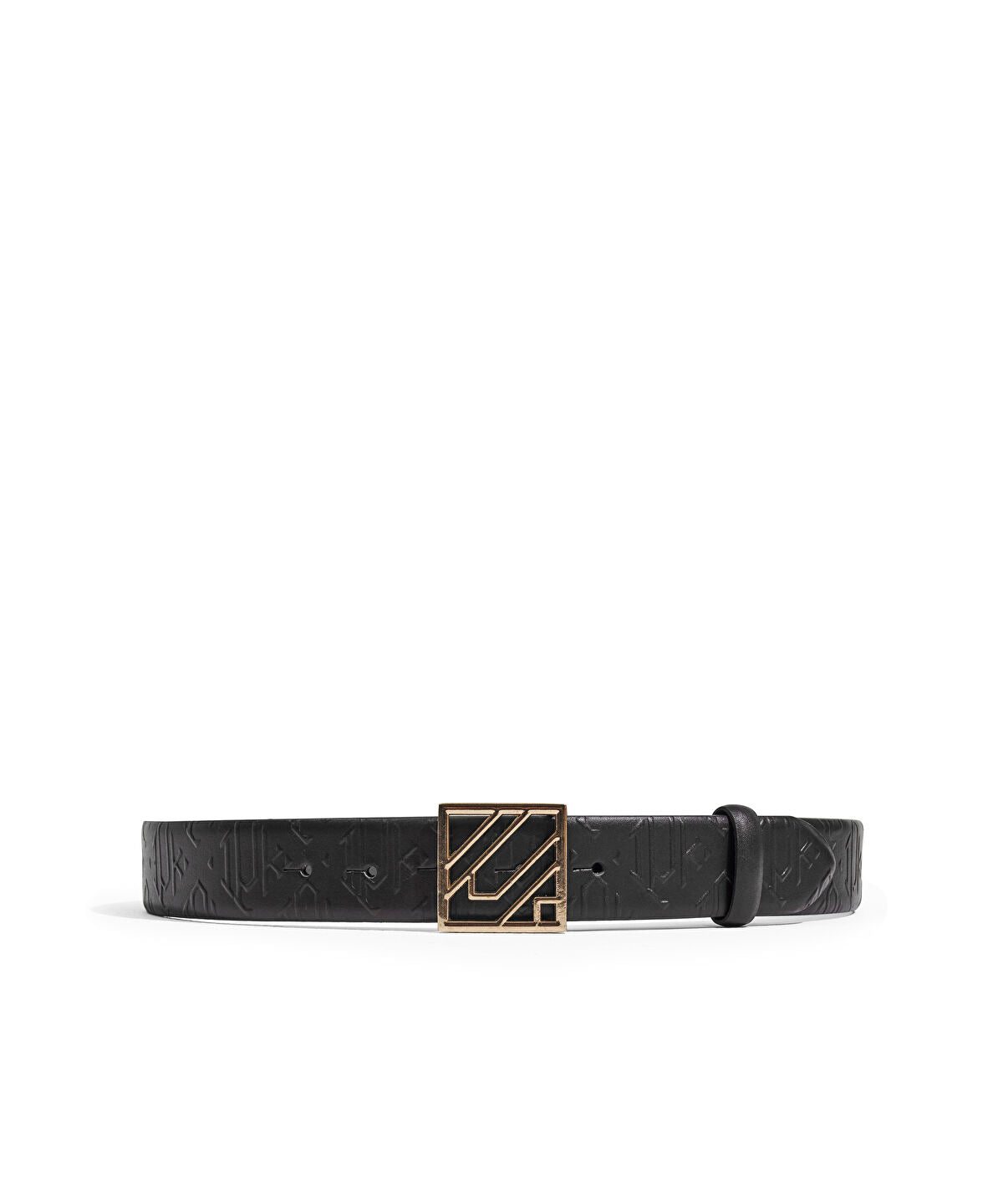 Monogram buckle leather belt
