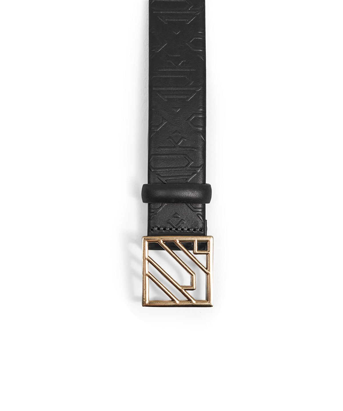 Monogram buckle leather belt