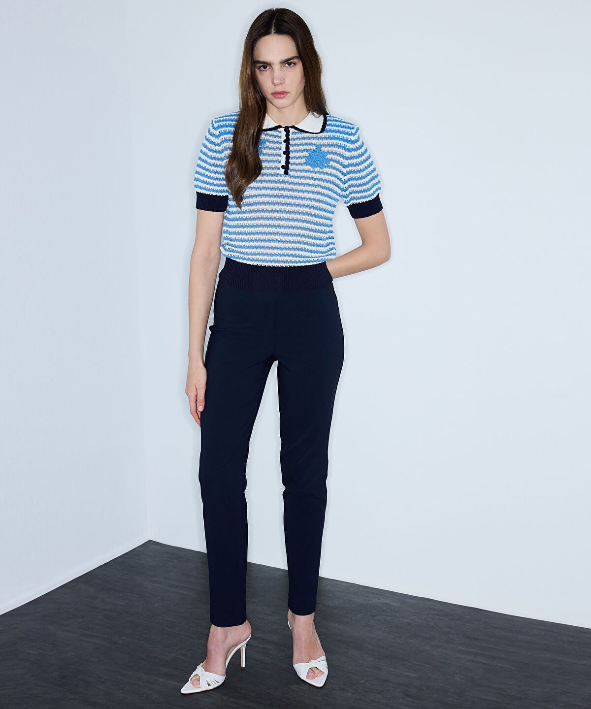 Openwork Knit Top with Crochet Applique