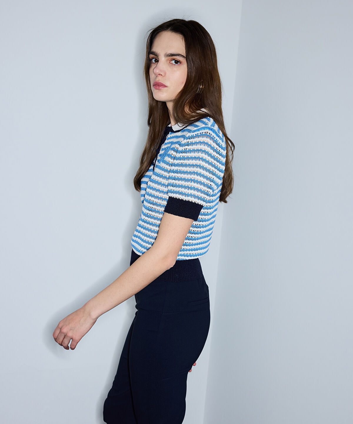Openwork Knit Top with Crochet Applique
