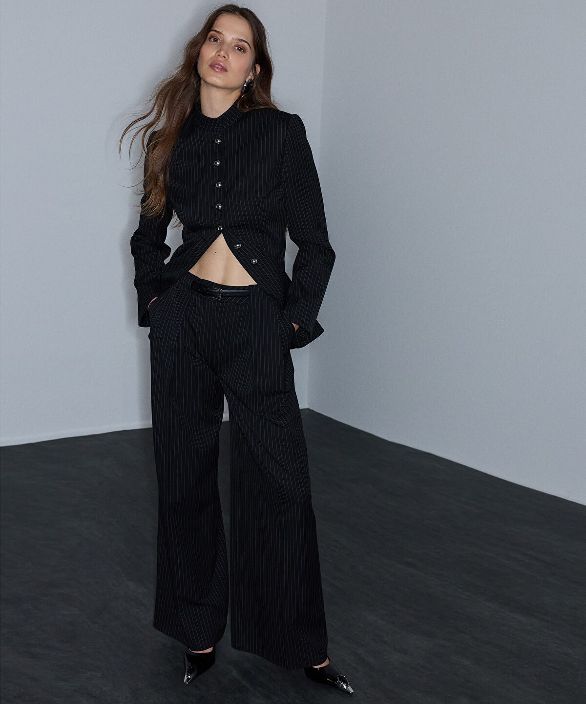 Pinstripe Trousers with Belt