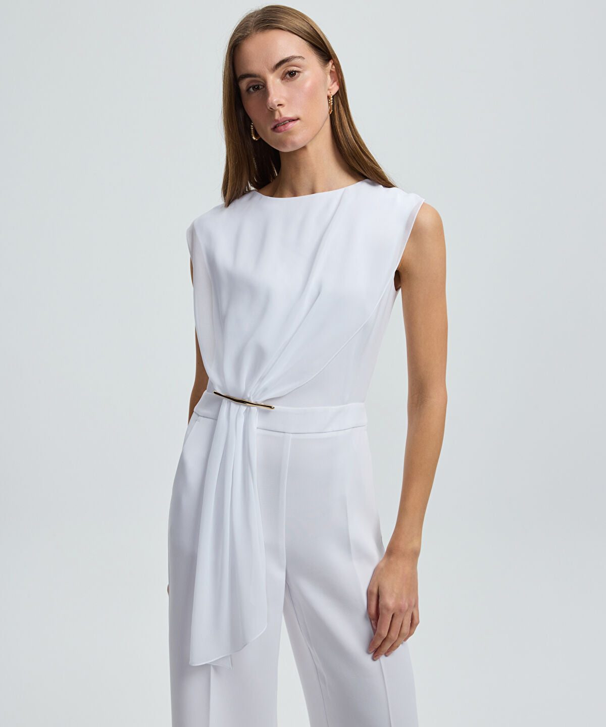 Pleated Jumpsuit with Gold Accent