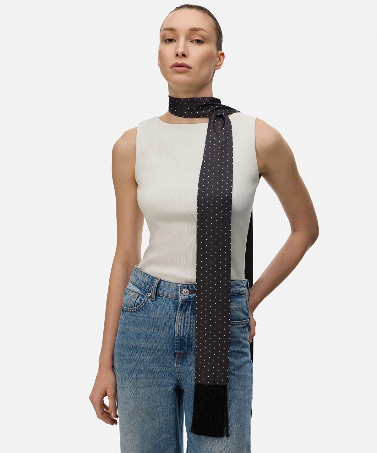 Polka Dot Fringed Scarf