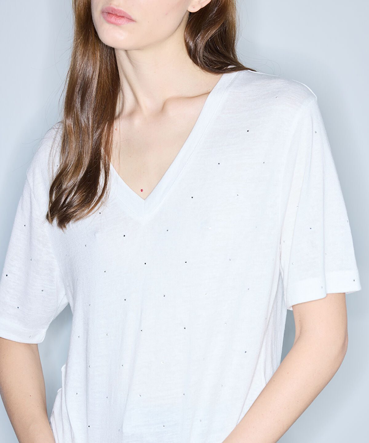 Rhinestone V-Neck T-Shirt
