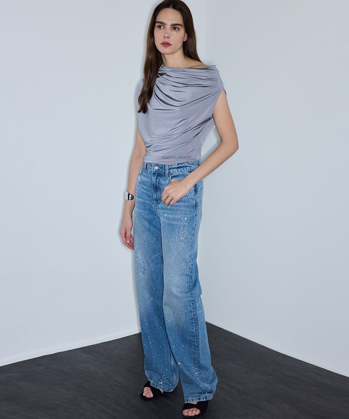 Rhinestone Wide-Leg Jeans