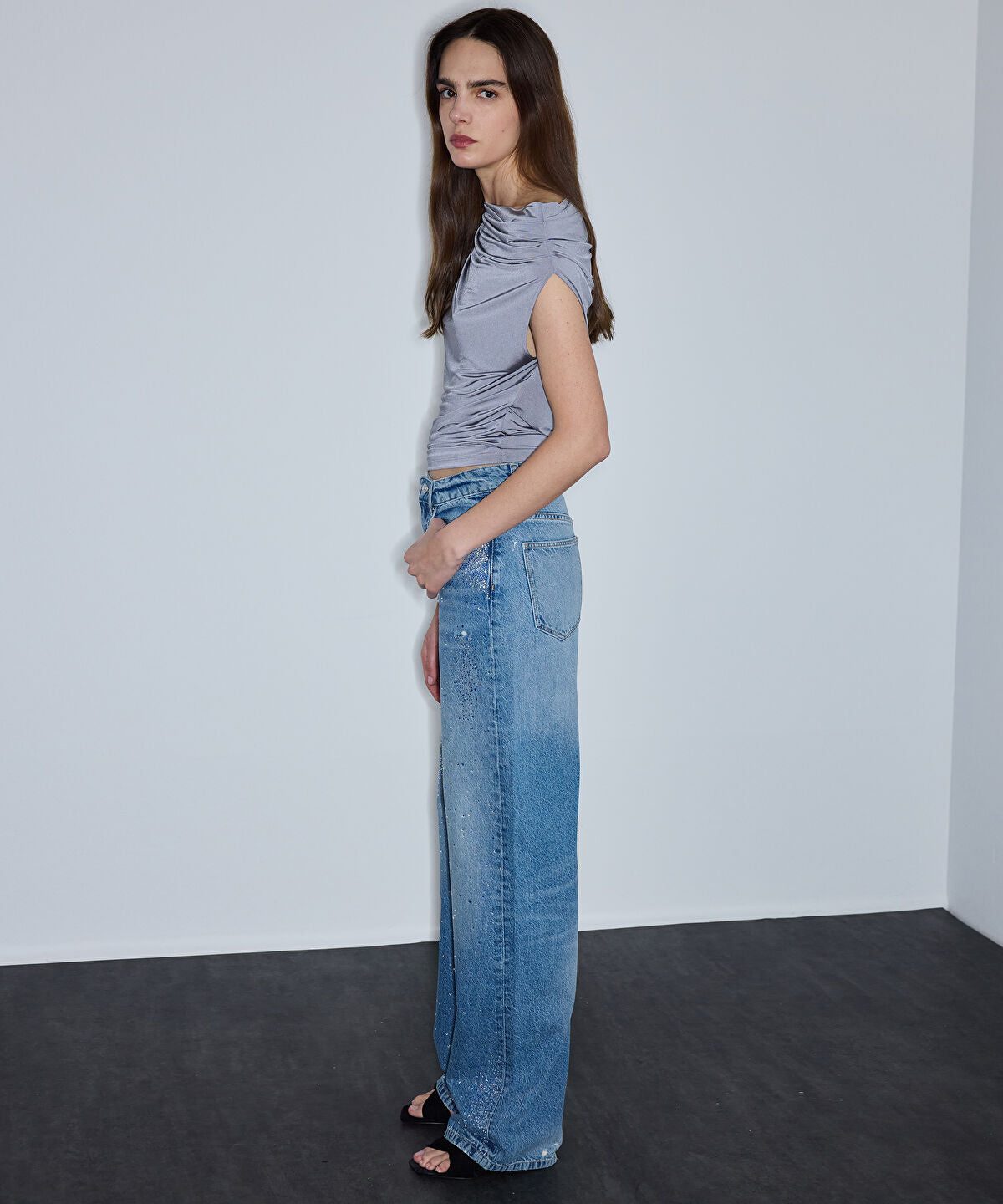 Rhinestone Wide-Leg Jeans