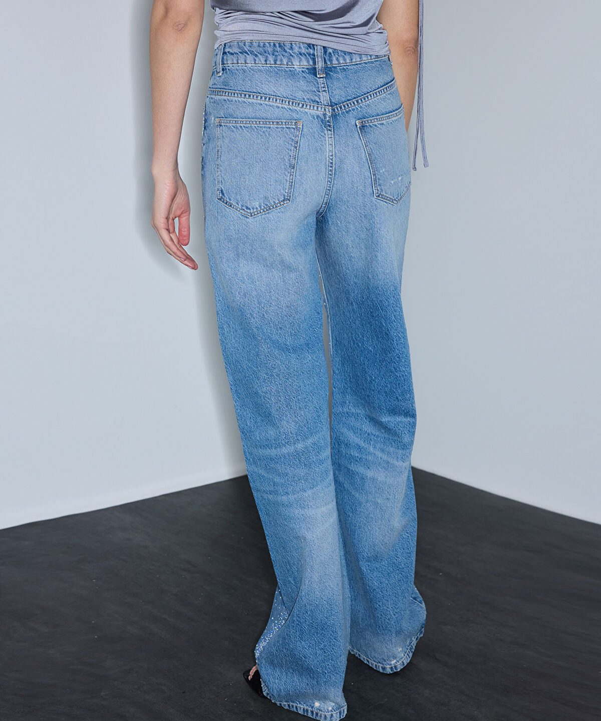 Rhinestone Wide-Leg Jeans