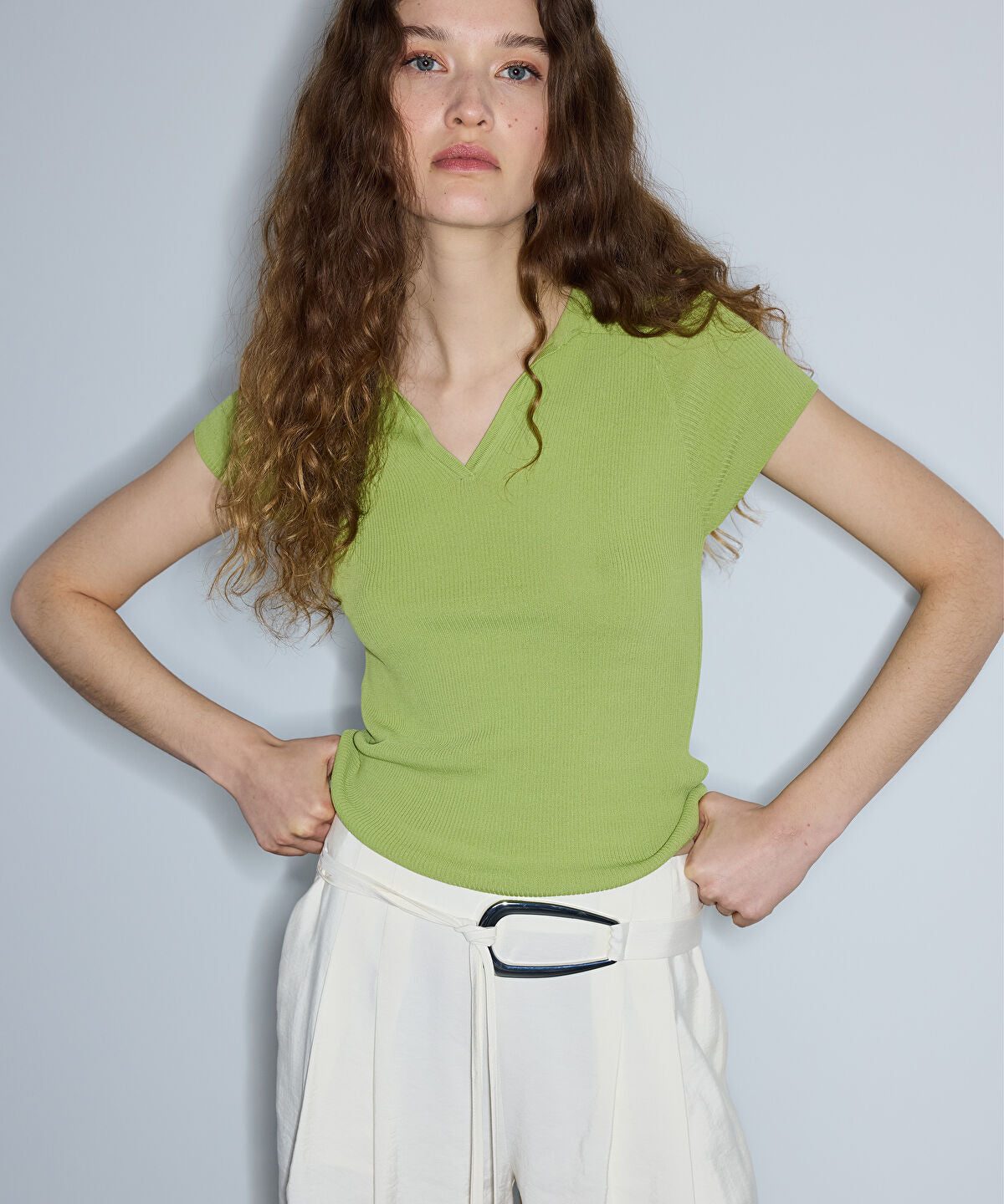 Ribbed Polo Knit Top