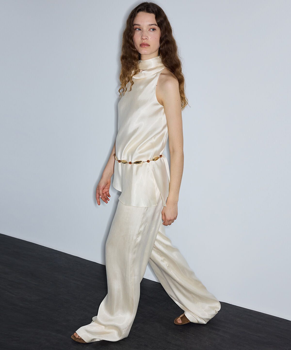 Satin-Effect Wide-Leg Trousers