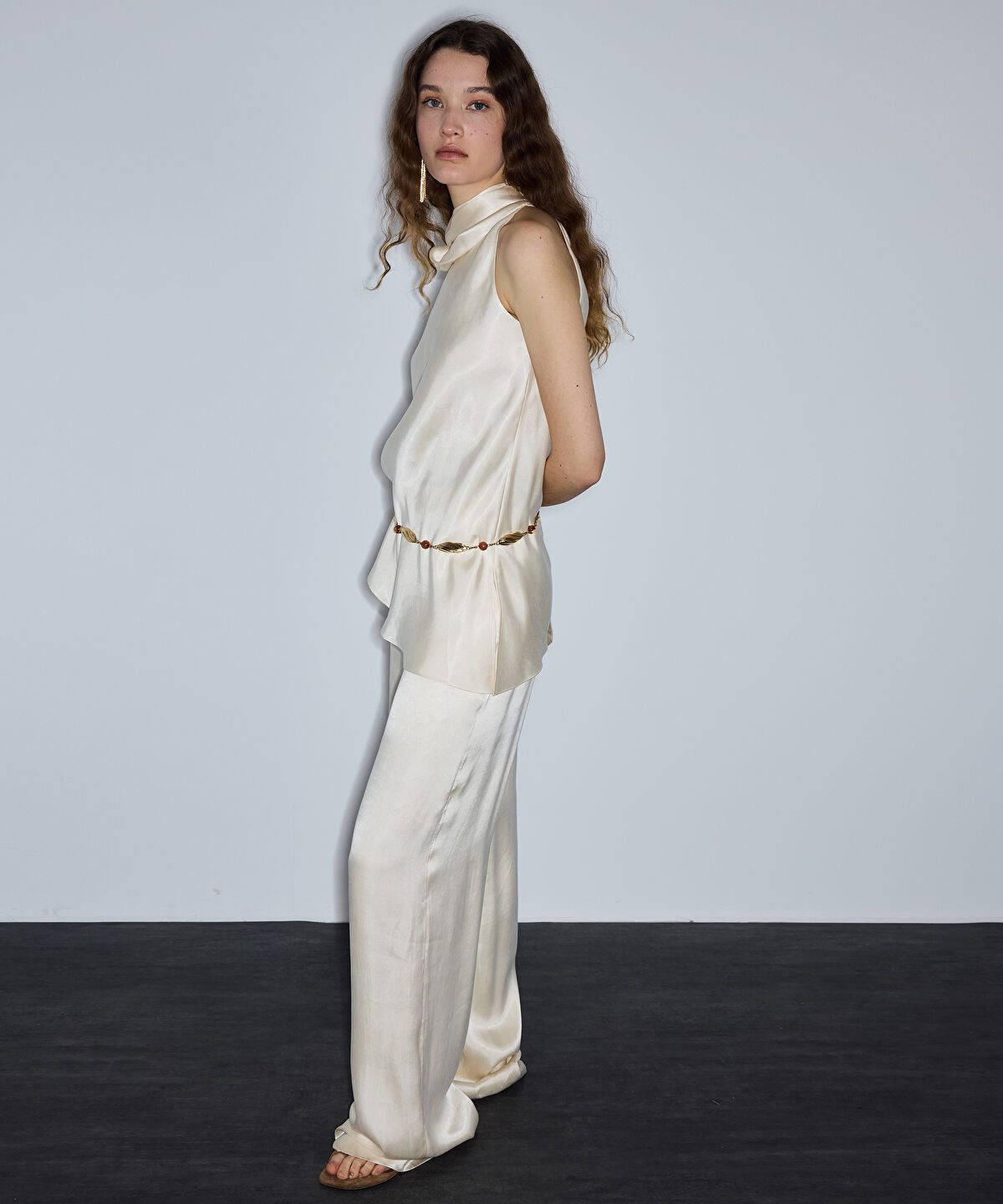 Satin-Effect Wide-Leg Trousers