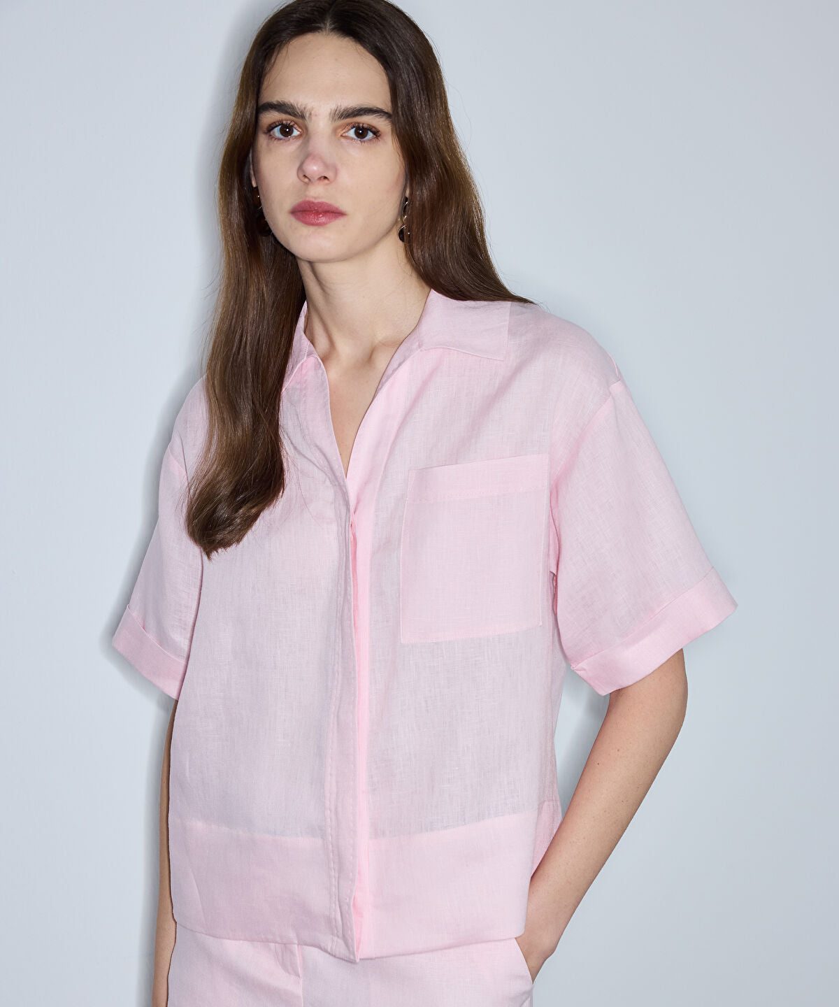 Single-Pocket Linen Blouse