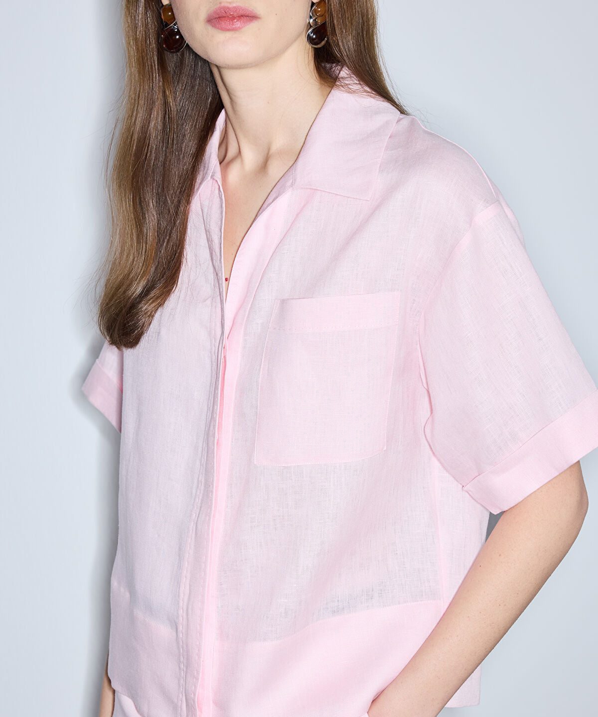 Single-Pocket Linen Blouse