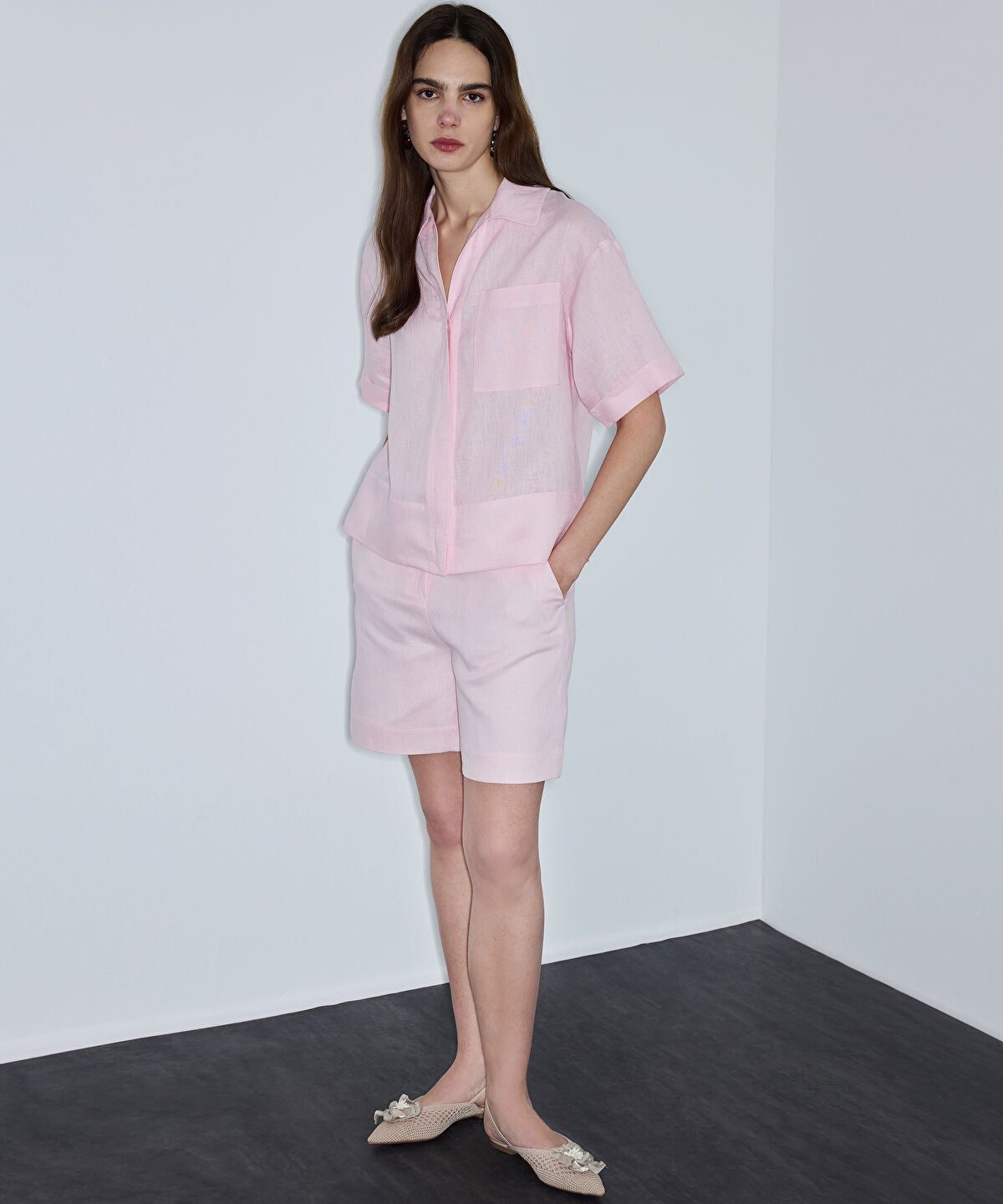 Single-Pocket Linen Blouse
