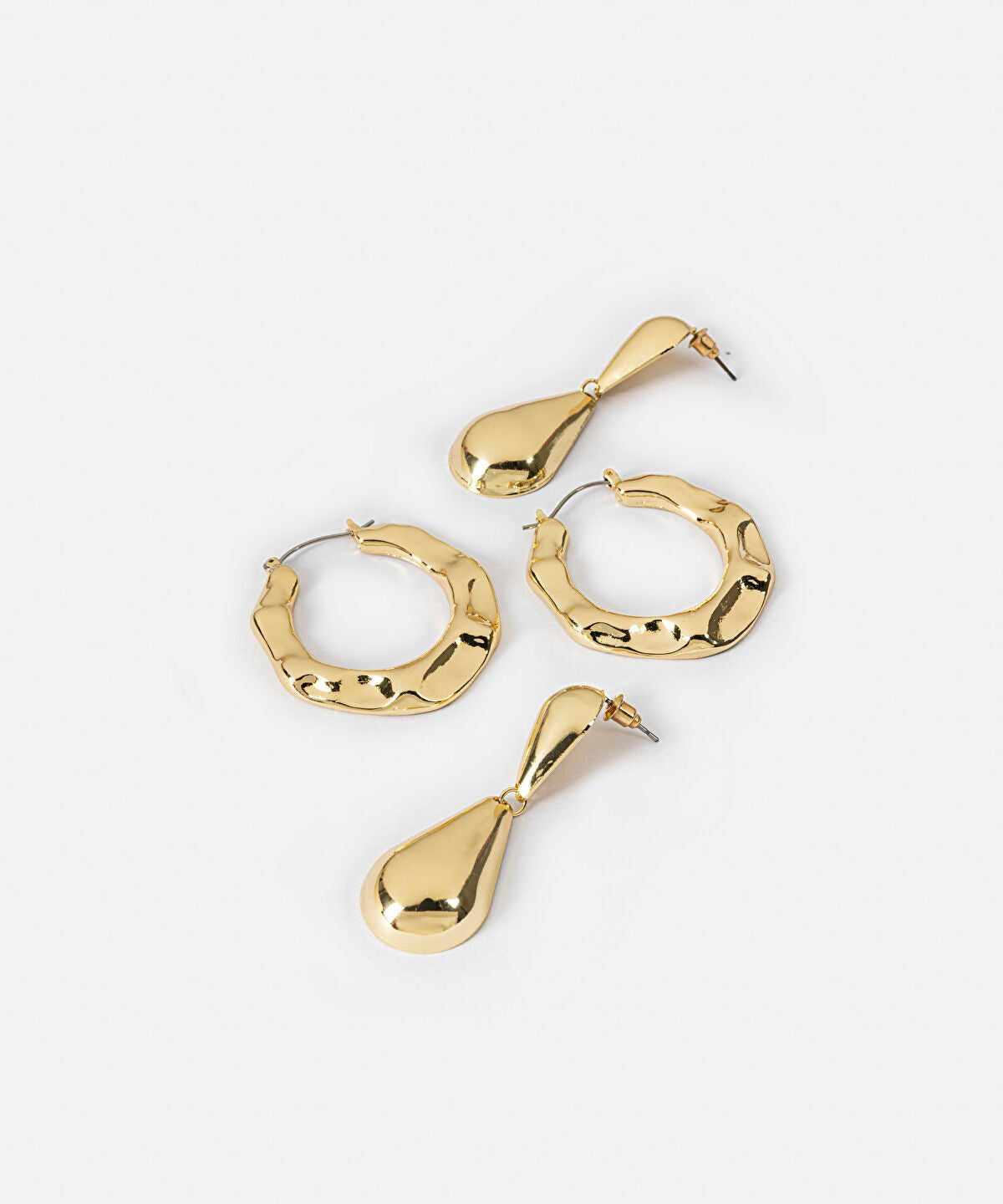 Textured Hoop and Drop Earring Set