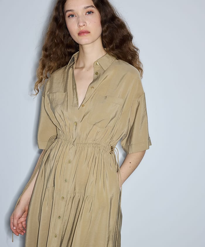 Adjustable Cinch-Waist Shirt Dress
