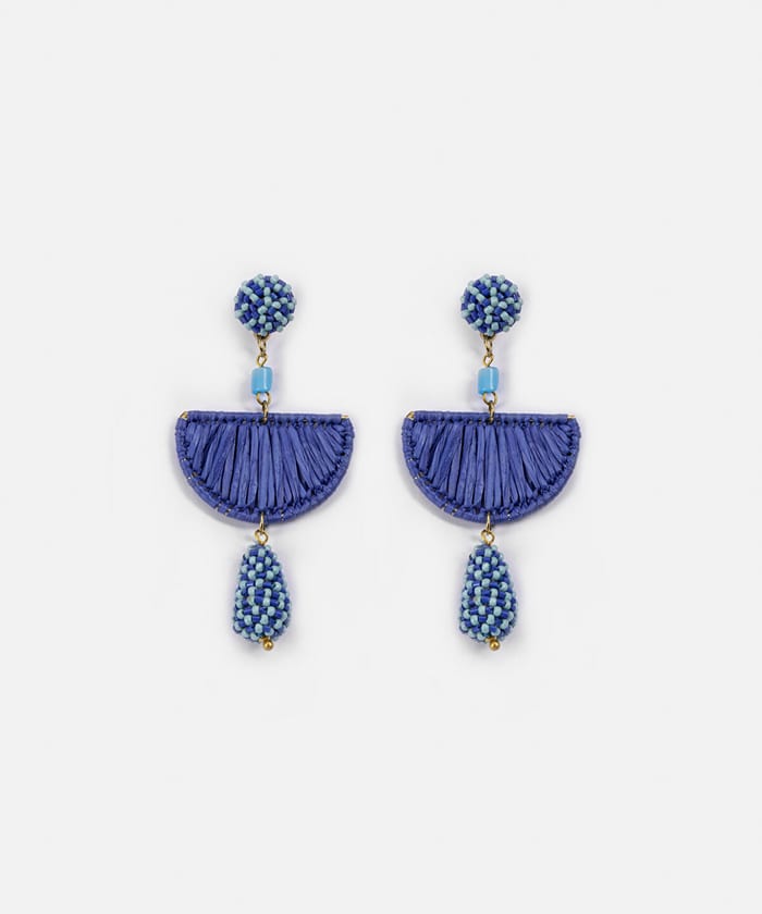 Beaded Raffia Accent Earrings